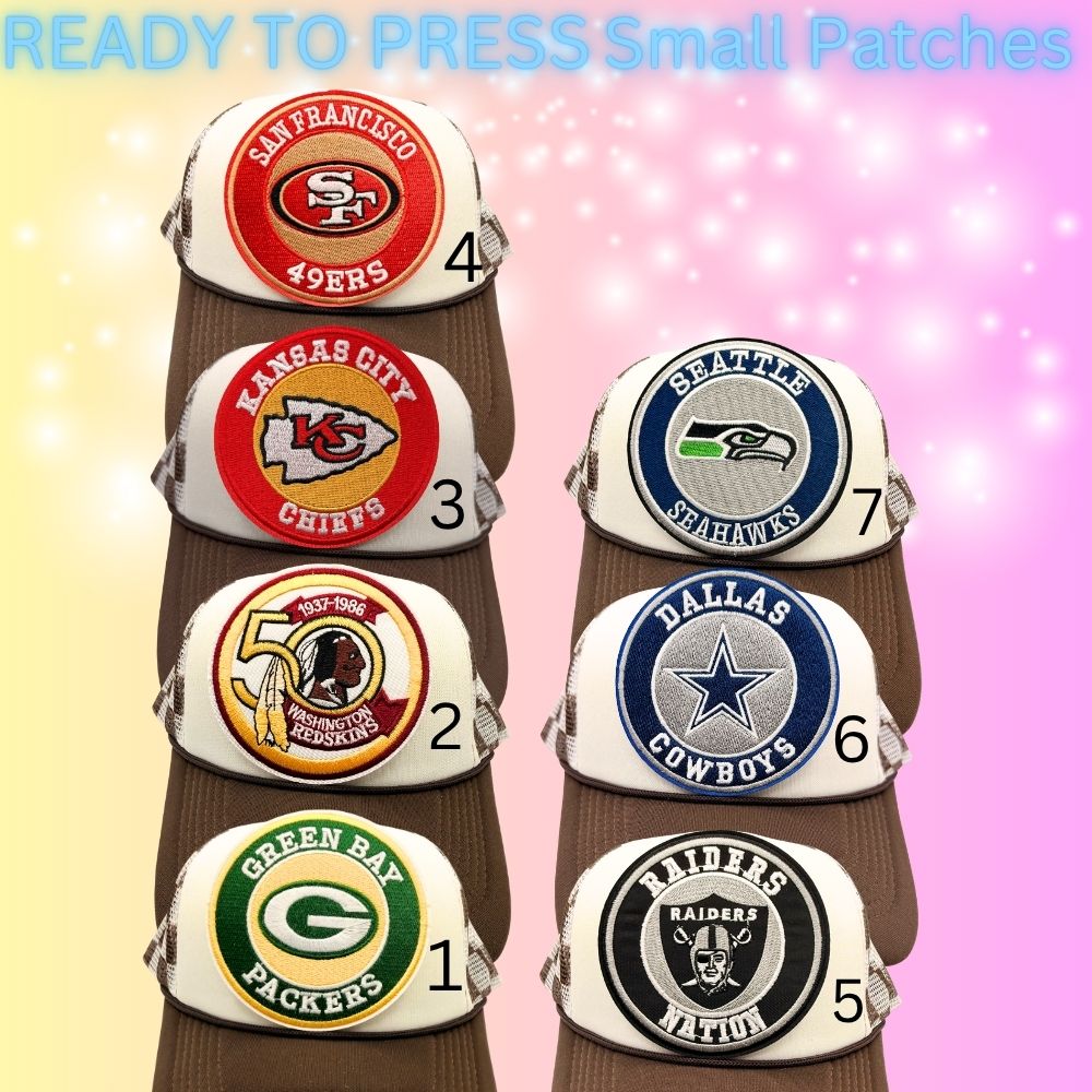 Football Inspired Embroidered Patches | Game Day Circle Patches | Sports Fan Hat Bar Patches | Heat Press Iron-On Patches