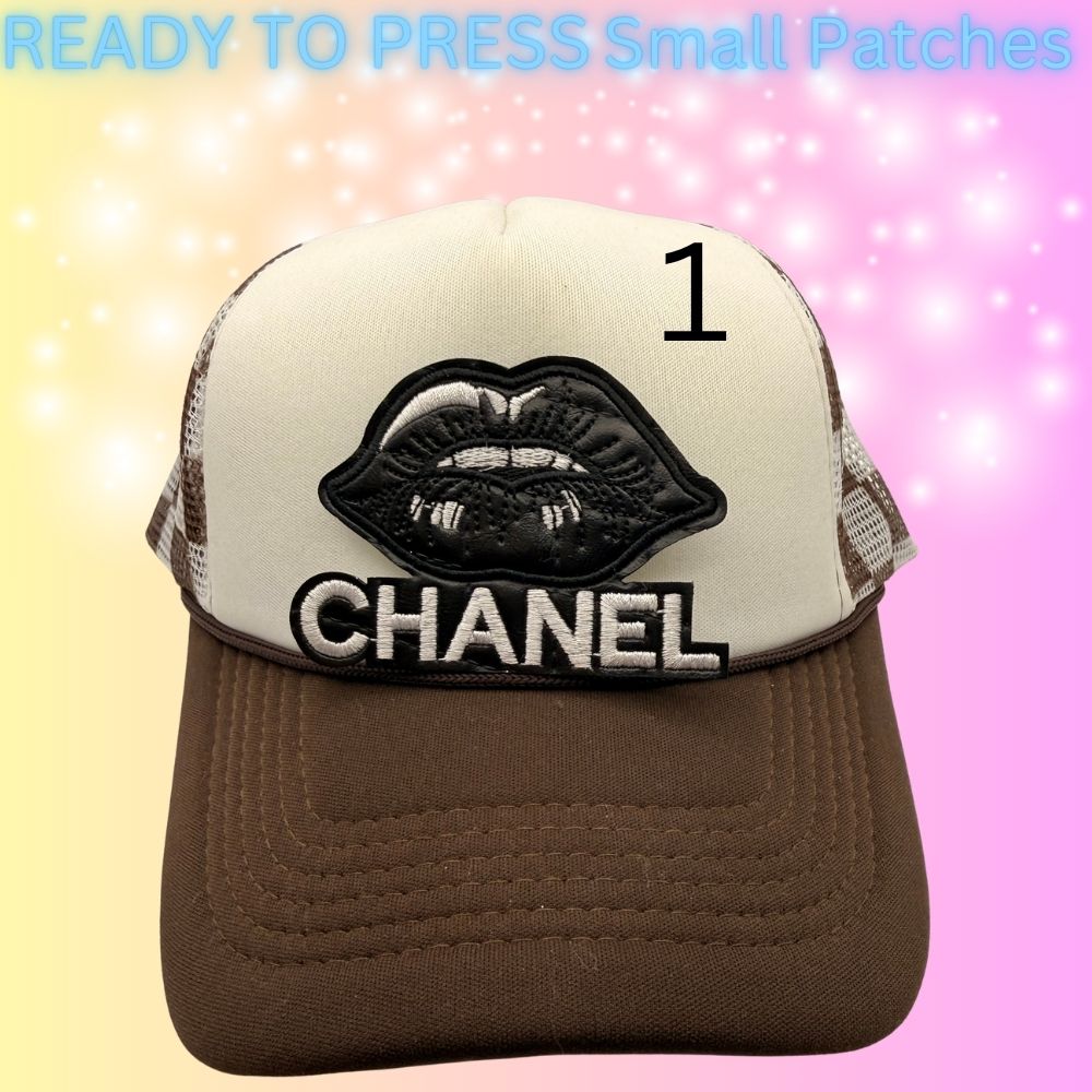 Designer-Inspired Small Embroidered Patches | Heart, Lips & Monogram Style Patches | Hat Bar Ready Press | Trendy Boutique Patches