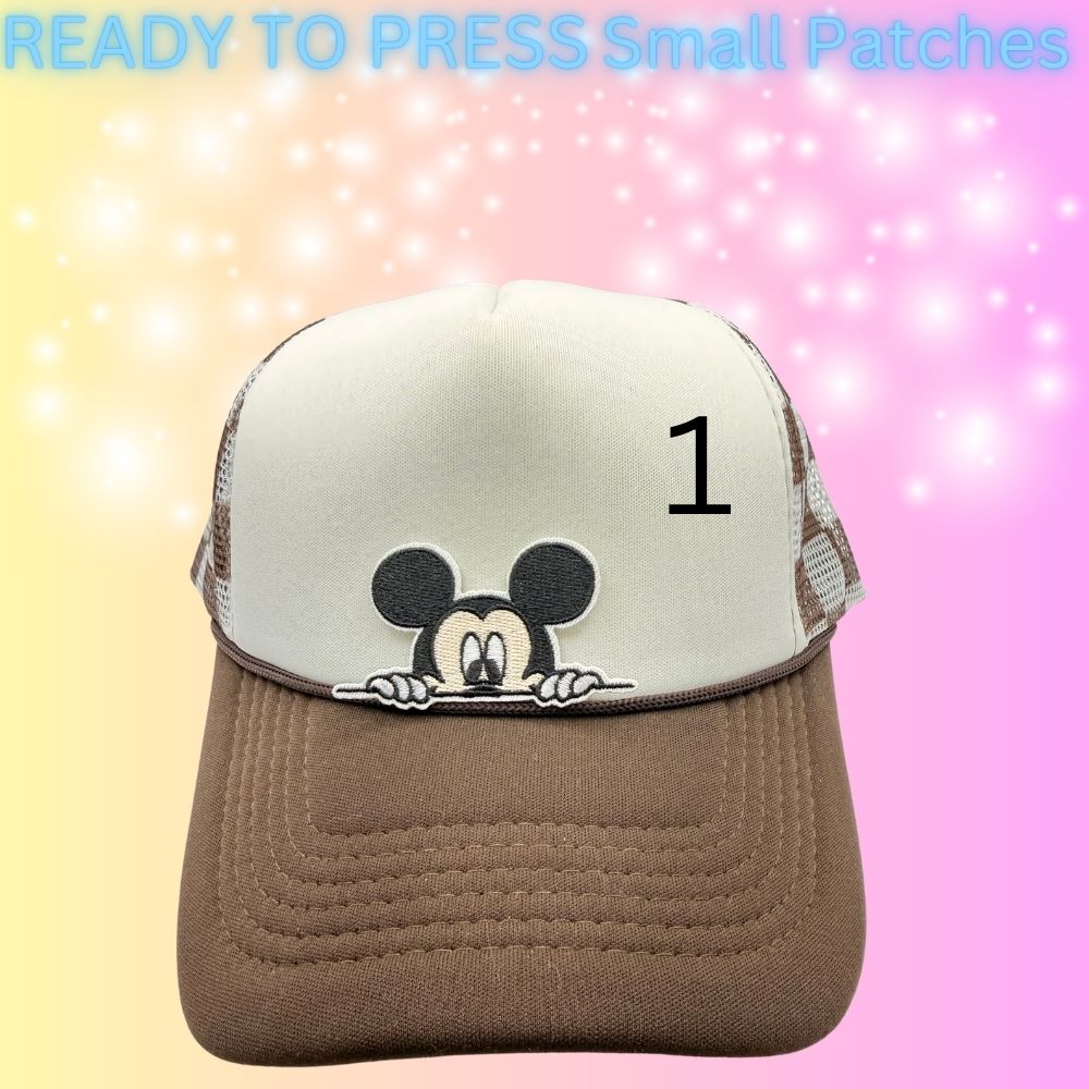 Cartoon Style Mouse Inspired Patches | Small Embroidered Iron-On Patches | Cute Character Head Patches | Hat & Clothing Heat Transfer