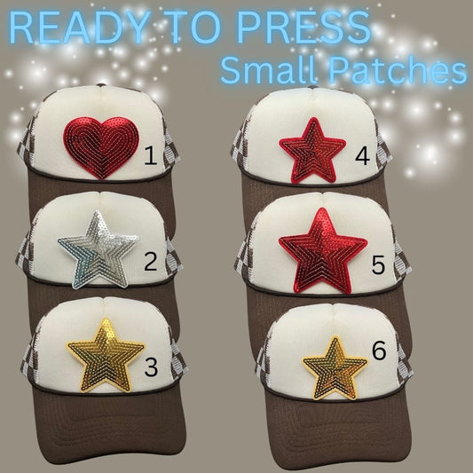 Ready to Press Sequin Patch Collection – Heart & Star Iron-On Appliqués for Hats, Jackets, Bags & DIY Crafts