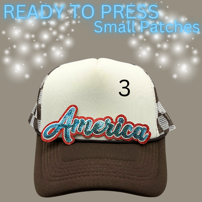 Ready to Press Hat Patches | Small Embroidered Appliqué Transfers | Trucker Hat Accessories | DIY Heat Press Patches | Summer, Western & Patriotic Designs