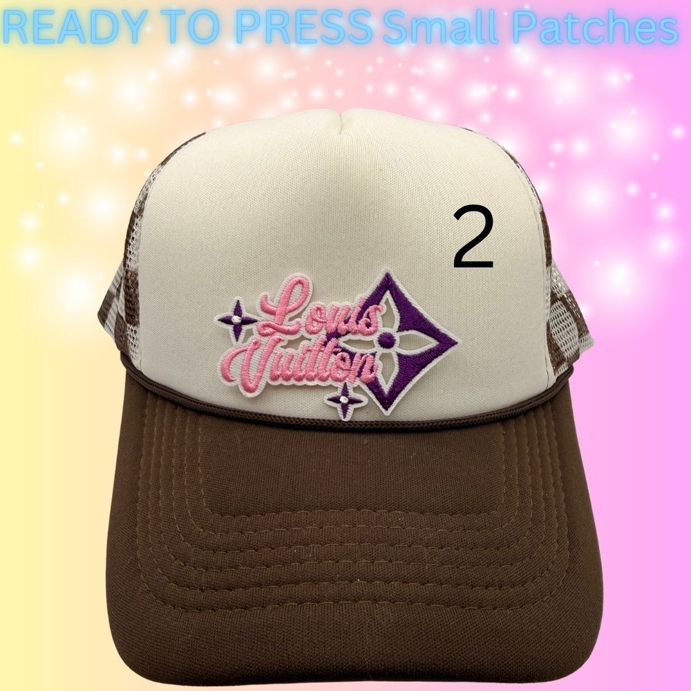 Designer-Inspired Small Embroidered Patches | Heart, Lips & Monogram Style Patches | Hat Bar Ready Press | Trendy Boutique Patches