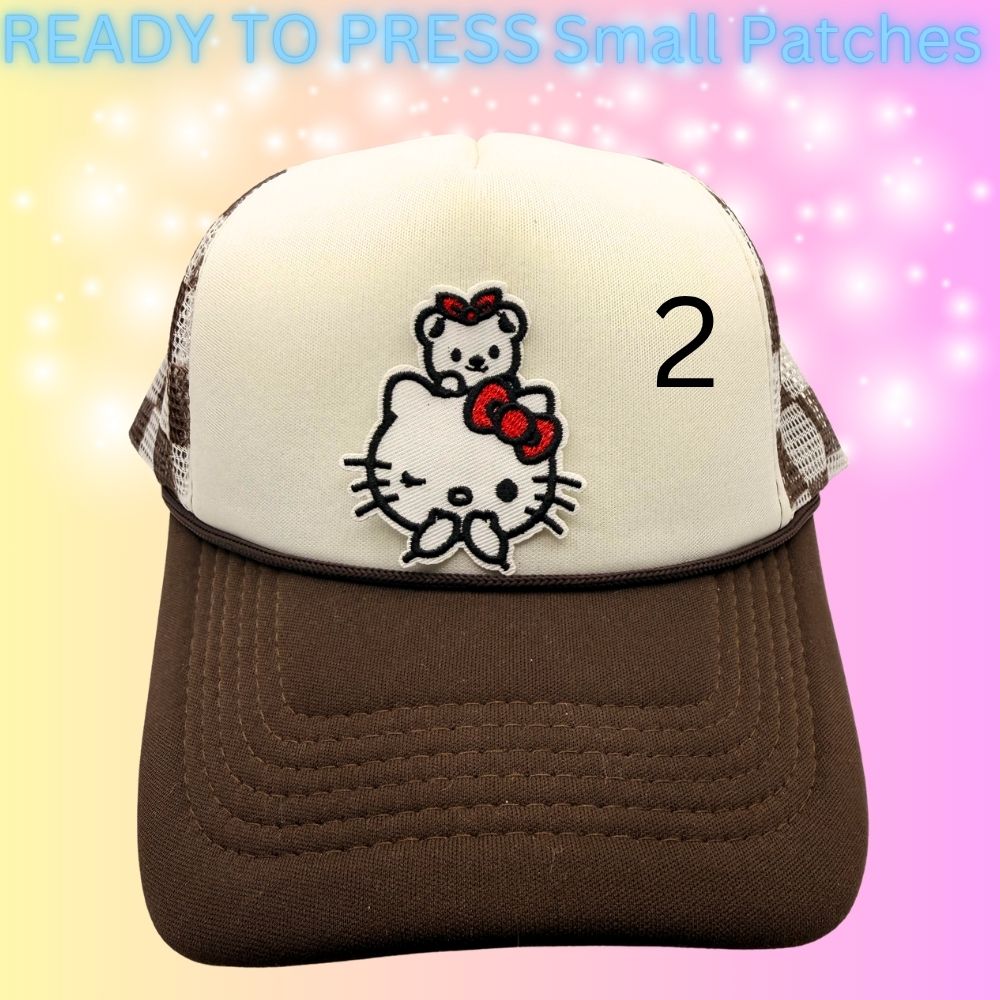 Cute Kitty Character Embroidered Patches | Kawaii Cartoon Style Small Patches | Hat Bar Ready Heat Press | Girly Trendy Patches