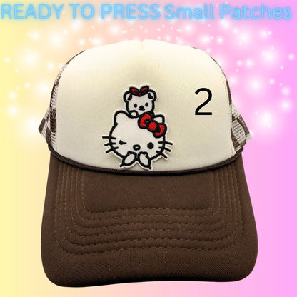 Cute Kitty Character Embroidered Patches | Kawaii Cartoon Style Small Patches | Hat Bar Ready Heat Press | Girly Trendy Patches