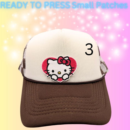 Cute Kitty Character Embroidered Patches | Kawaii Cartoon Style Small Patches | Hat Bar Ready Heat Press | Girly Trendy Patches