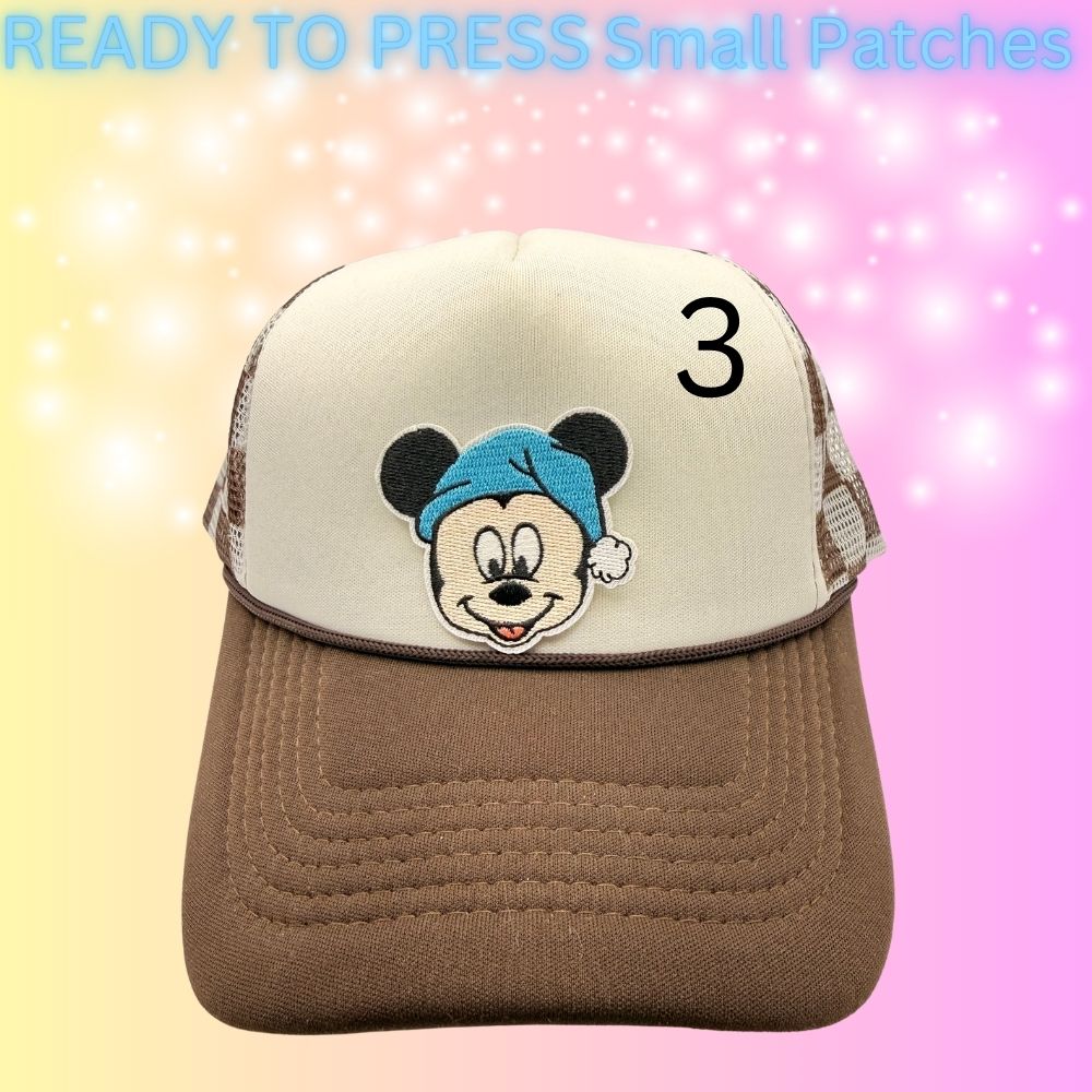 Cartoon Style Mouse Inspired Patches | Small Embroidered Iron-On Patches | Cute Character Head Patches | Hat & Clothing Heat Transfer