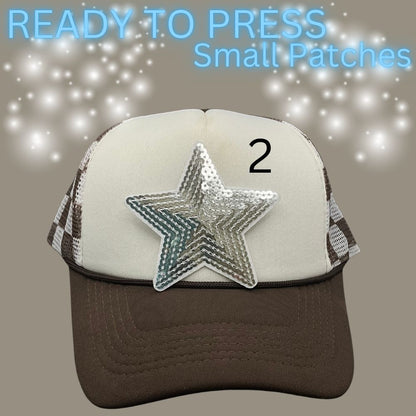 Ready to Press Sequin Patch Collection – Heart & Star Iron-On Appliqués for Hats, Jackets, Bags & DIY Crafts