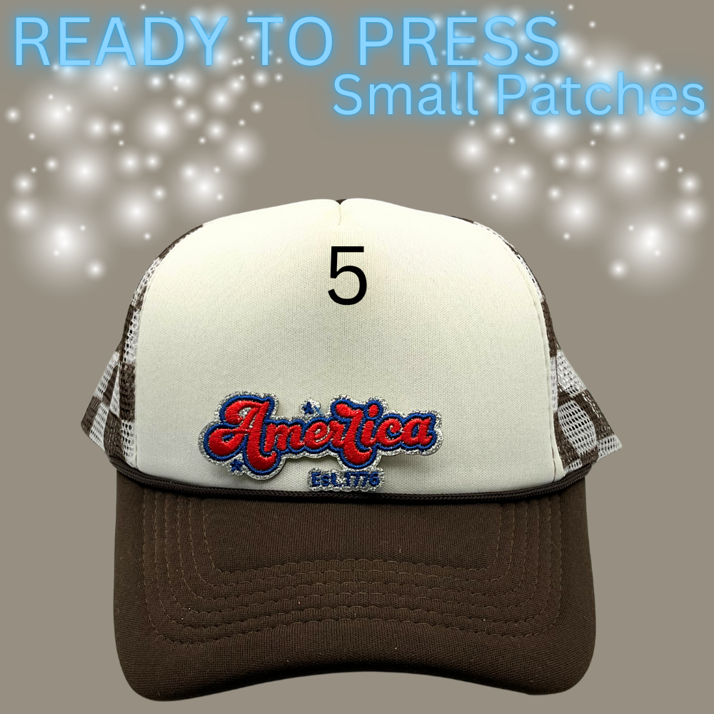 Ready to Press Hat Patches | Small Embroidered Appliqué Transfers | Trucker Hat Accessories | DIY Heat Press Patches | Summer, Western & Patriotic Designs