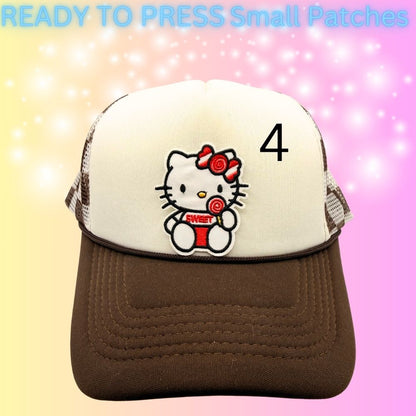 Cute Kitty Character Embroidered Patches | Kawaii Cartoon Style Small Patches | Hat Bar Ready Heat Press | Girly Trendy Patches