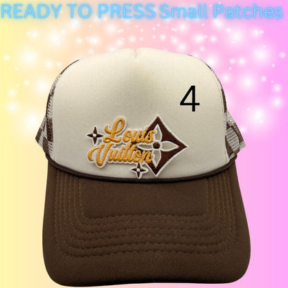Designer-Inspired Small Embroidered Patches | Heart, Lips & Monogram Style Patches | Hat Bar Ready Press | Trendy Boutique Patches