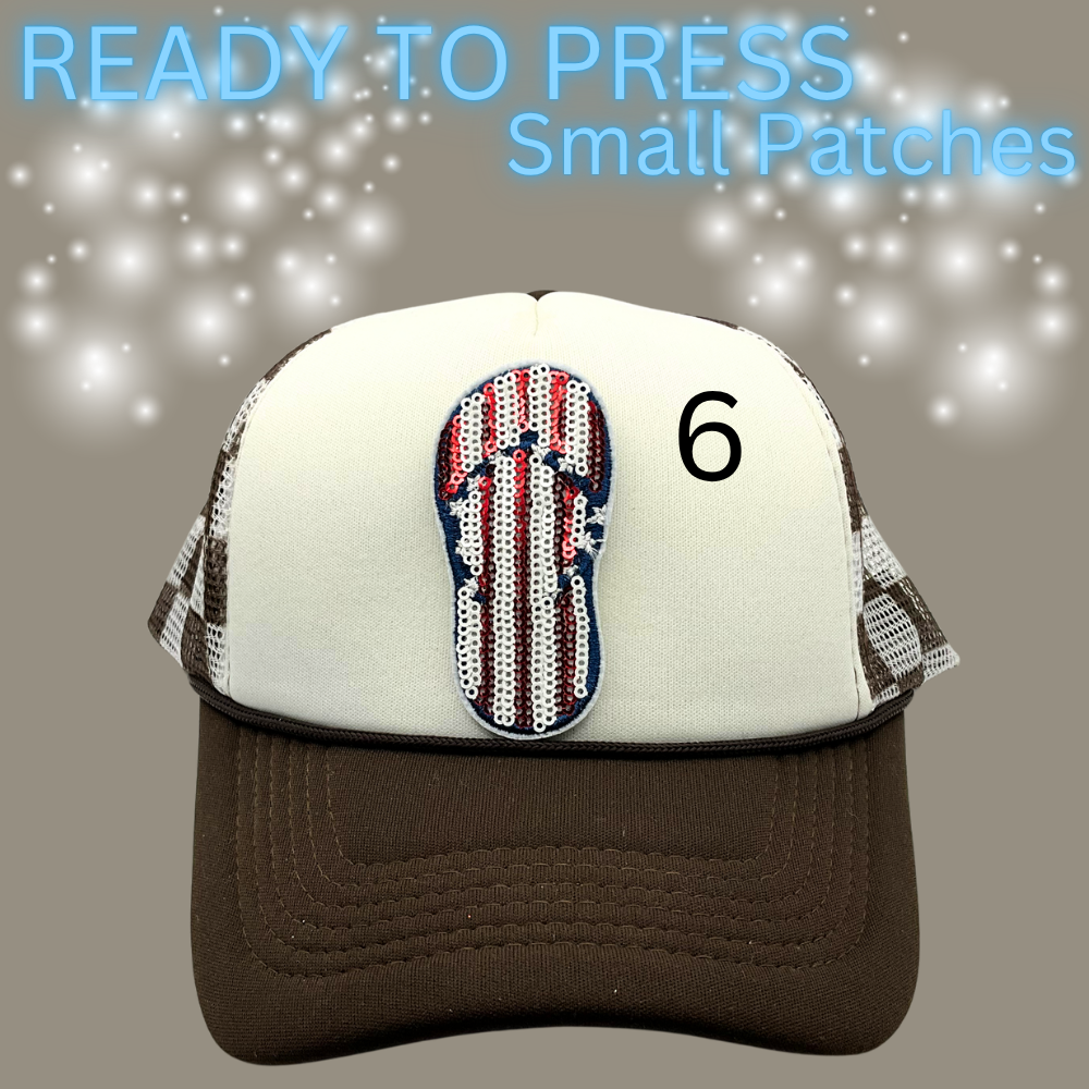 Ready to Press Hat Patches | Small Embroidered Appliqué Transfers | Trucker Hat Accessories | DIY Heat Press Patches | Summer, Western & Patriotic Designs
