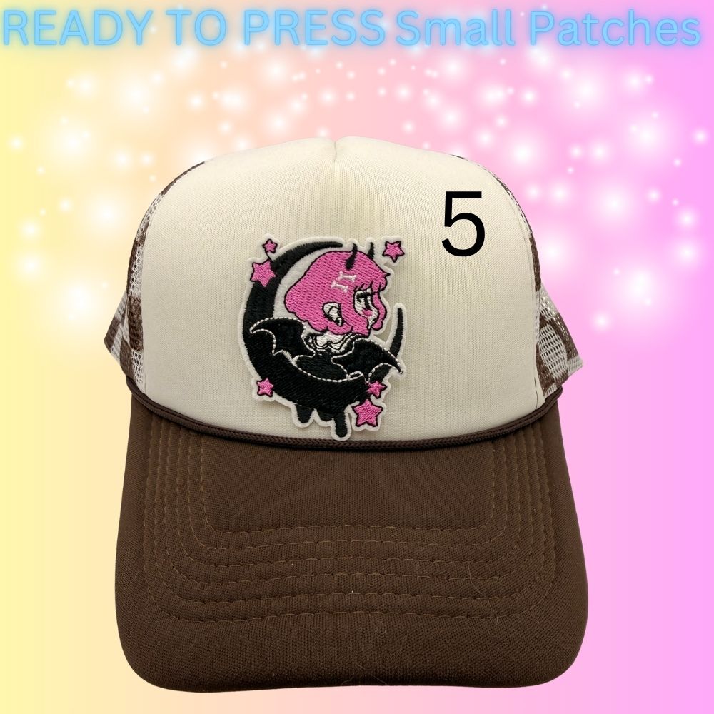 Trendy Small Embroidered Patch Collection | Cute, Gothic & Retro Iron-On Patches | Hat Bar Ready Press Patches | Mix & Match Designs