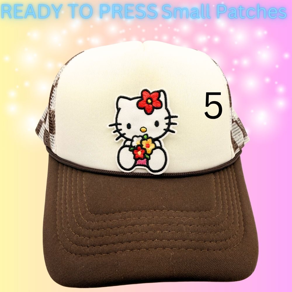 Cute Kitty Character Embroidered Patches | Kawaii Cartoon Style Small Patches | Hat Bar Ready Heat Press | Girly Trendy Patches