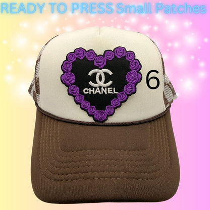 Designer-Inspired Small Embroidered Patches | Heart, Lips & Monogram Style Patches | Hat Bar Ready Press | Trendy Boutique Patches