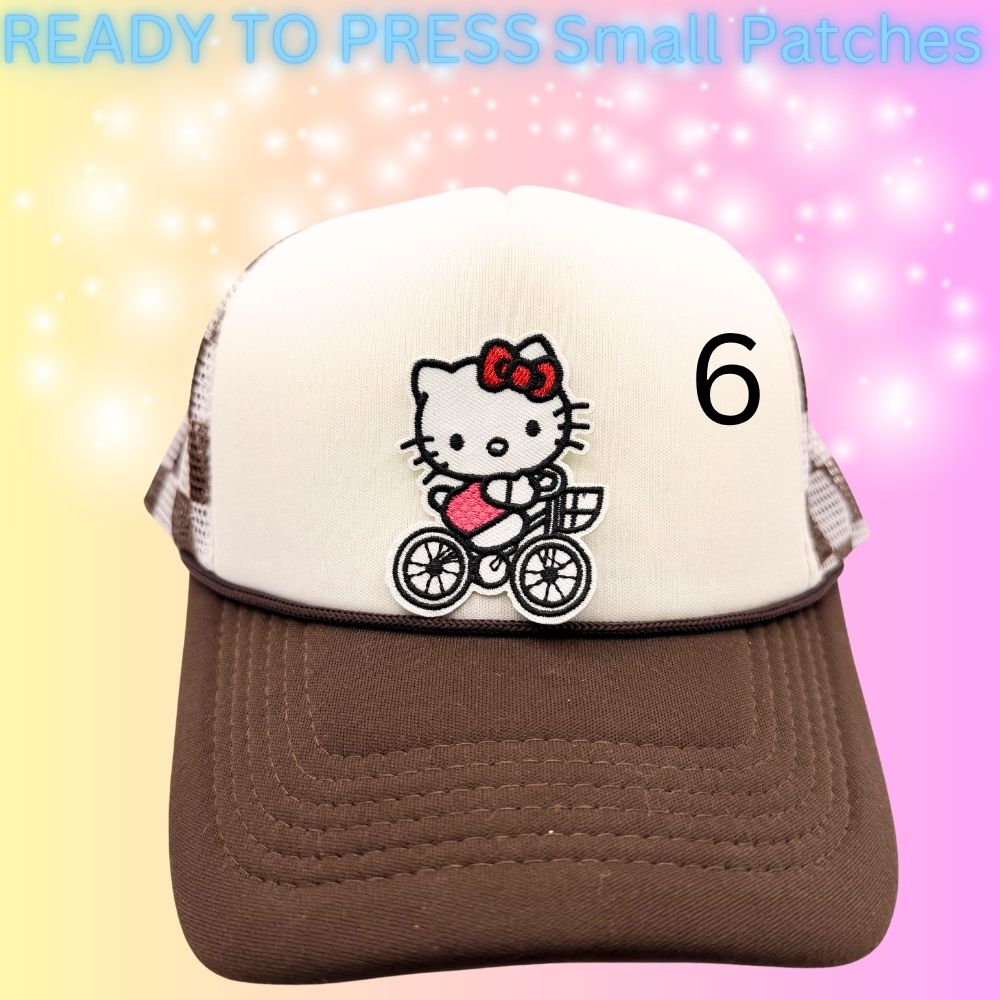 Cute Kitty Character Embroidered Patches | Kawaii Cartoon Style Small Patches | Hat Bar Ready Heat Press | Girly Trendy Patches