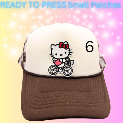 Cute Kitty Character Embroidered Patches | Kawaii Cartoon Style Small Patches | Hat Bar Ready Heat Press | Girly Trendy Patches