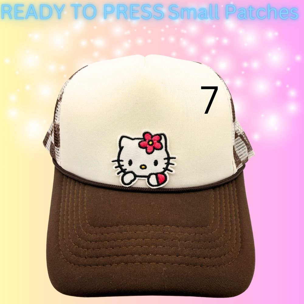 Cute Kitty Character Embroidered Patches | Kawaii Cartoon Style Small Patches | Hat Bar Ready Heat Press | Girly Trendy Patches