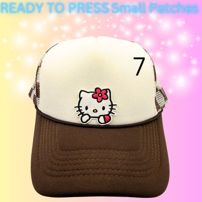 Cute Kitty Character Embroidered Patches | Kawaii Cartoon Style Small Patches | Hat Bar Ready Heat Press | Girly Trendy Patches