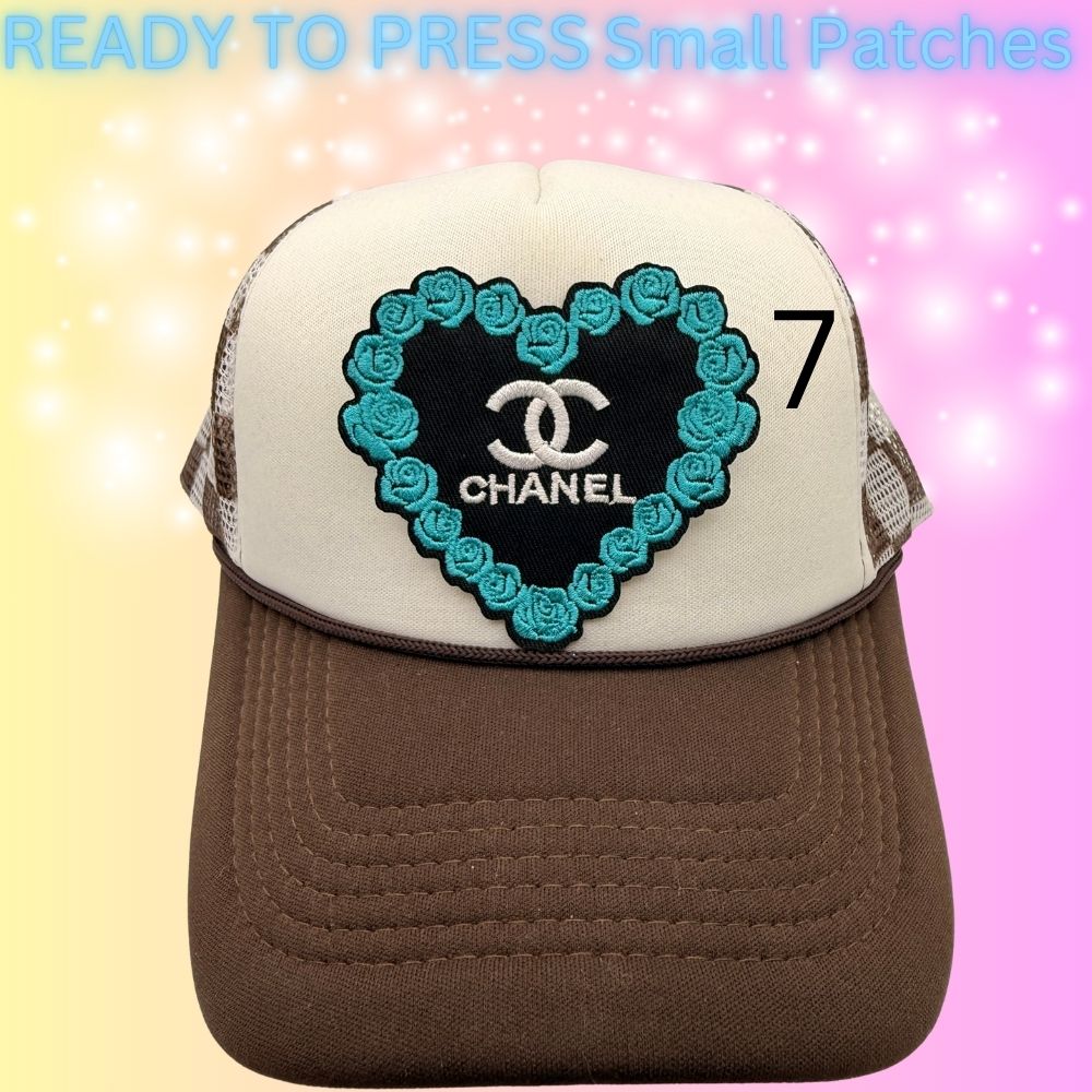 Designer-Inspired Small Embroidered Patches | Heart, Lips & Monogram Style Patches | Hat Bar Ready Press | Trendy Boutique Patches