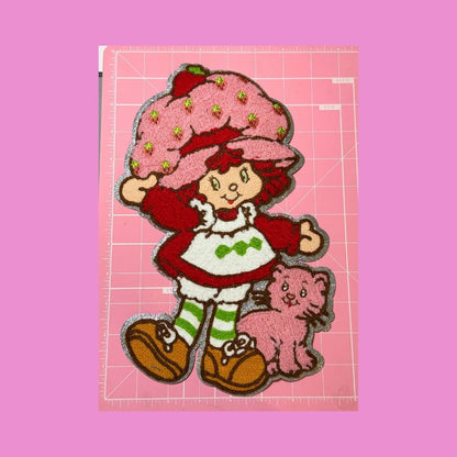 Strawberry Girl.Shortcake Inspired Chenille Patch – Large 7.5x11.5 in Ready to Press Iron-On Applique