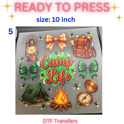 Ready to Press DTF Transfers | Camp Life | Funny Face | Woodland Animals | Cute Dumpling | Novelty Designs | 10 Inch and 12 Inch Heat Transfer
