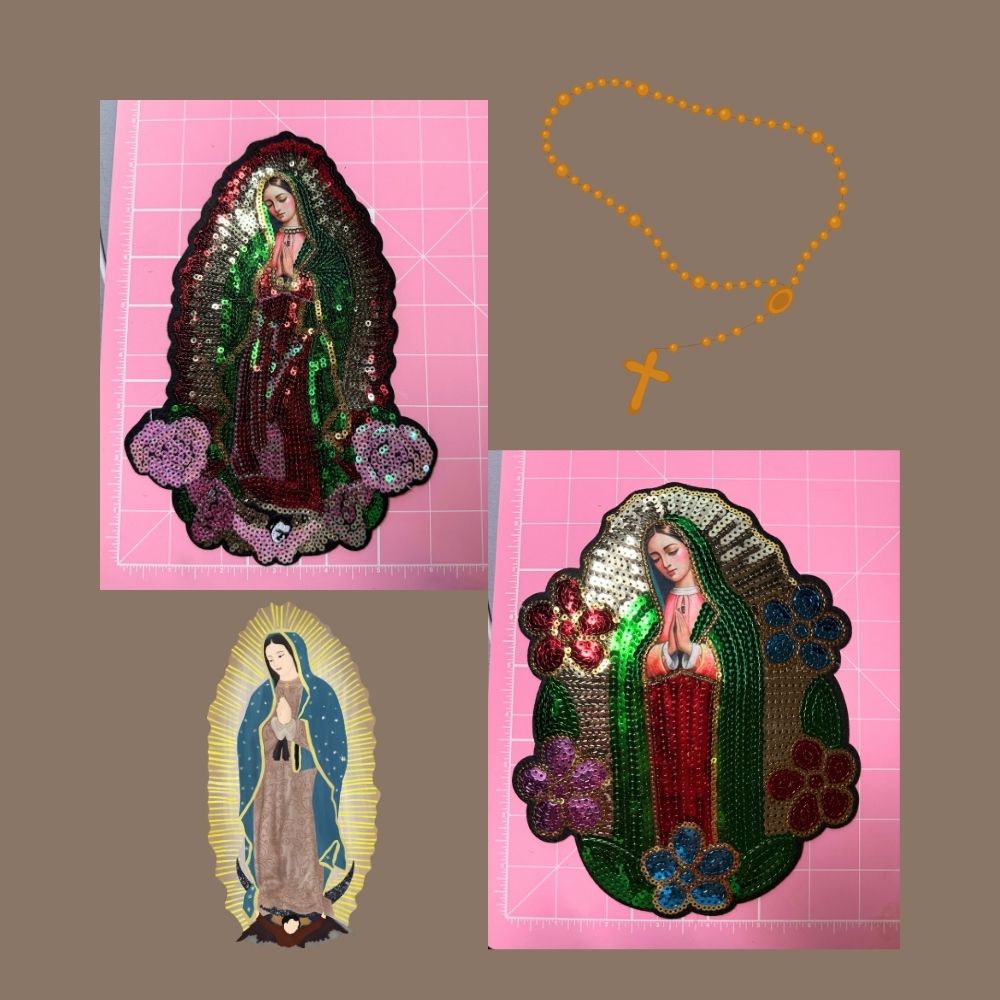 Virgin of Guadalupe Sequin Patch – Religious Iron-On Applique (6x9 & 7x9 in) Ready to Press