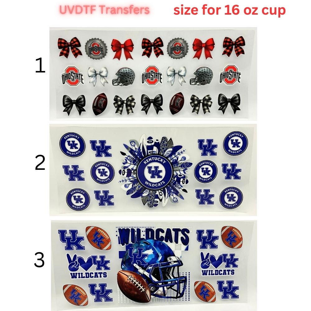 Blue & Red College Inspired UV DTF Cup Wrap Transfers | Wildcat Style 16 oz Glass Can Decals | Game Day Drinkware Wraps