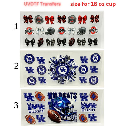 Blue & Red College Inspired UV DTF Cup Wrap Transfers | Wildcat Style 16 oz Glass Can Decals | Game Day Drinkware Wraps