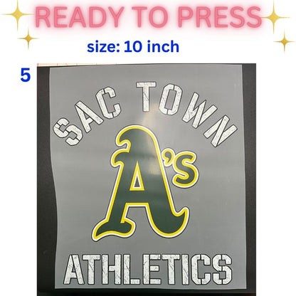 Ready to Press DTF Transfer | Sacramento Baseball Fan Inspired Shirt Transfers | 10 & 12 Inch Heat Transfers | Choose Your Design