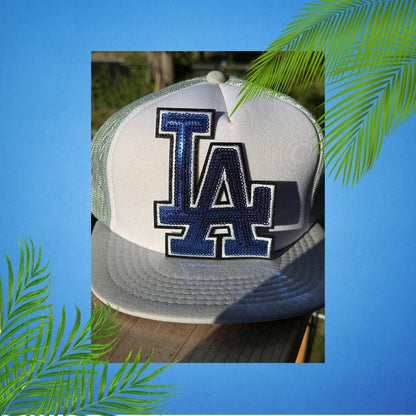 LA Blue Glitter Chenille Sequin Mini Patch – Iron-On Pocket Patch & Hat Heat Transfer Applique