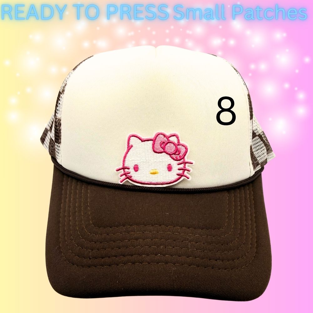 Cute Kitty Character Embroidered Patches | Kawaii Cartoon Style Small Patches | Hat Bar Ready Heat Press | Girly Trendy Patches