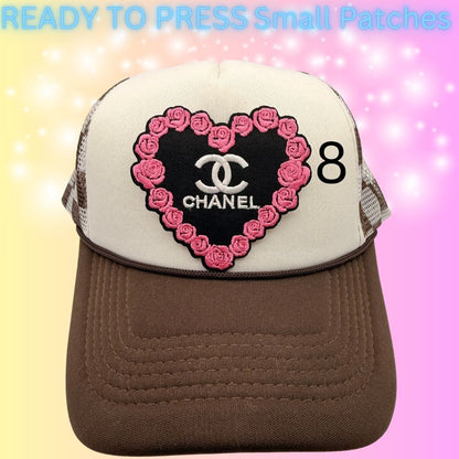 Designer-Inspired Small Embroidered Patches | Heart, Lips & Monogram Style Patches | Hat Bar Ready Press | Trendy Boutique Patches