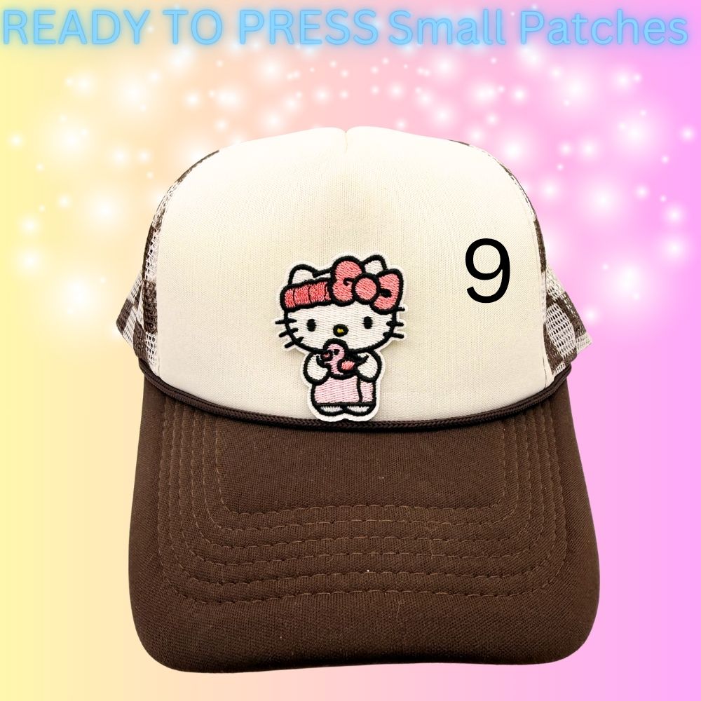 Cute Kitty Character Embroidered Patches | Kawaii Cartoon Style Small Patches | Hat Bar Ready Heat Press | Girly Trendy Patches