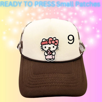 Cute Kitty Character Embroidered Patches | Kawaii Cartoon Style Small Patches | Hat Bar Ready Heat Press | Girly Trendy Patches