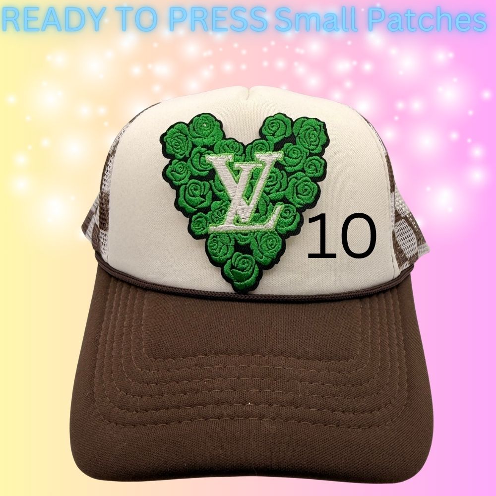 Designer-Inspired Small Embroidered Patches | Heart, Lips & Monogram Style Patches | Hat Bar Ready Press | Trendy Boutique Patches