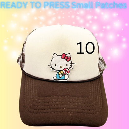 Cute Kitty Character Embroidered Patches | Kawaii Cartoon Style Small Patches | Hat Bar Ready Heat Press | Girly Trendy Patches
