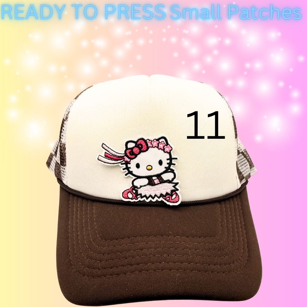 Cute Kitty Character Embroidered Patches | Kawaii Cartoon Style Small Patches | Hat Bar Ready Heat Press | Girly Trendy Patches