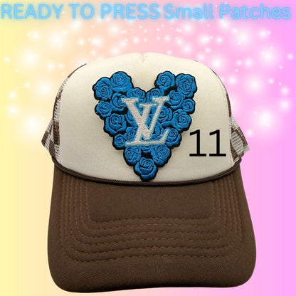 Designer-Inspired Small Embroidered Patches | Heart, Lips & Monogram Style Patches | Hat Bar Ready Press | Trendy Boutique Patches