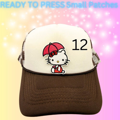 Cute Kitty Character Embroidered Patches | Kawaii Cartoon Style Small Patches | Hat Bar Ready Heat Press | Girly Trendy Patches