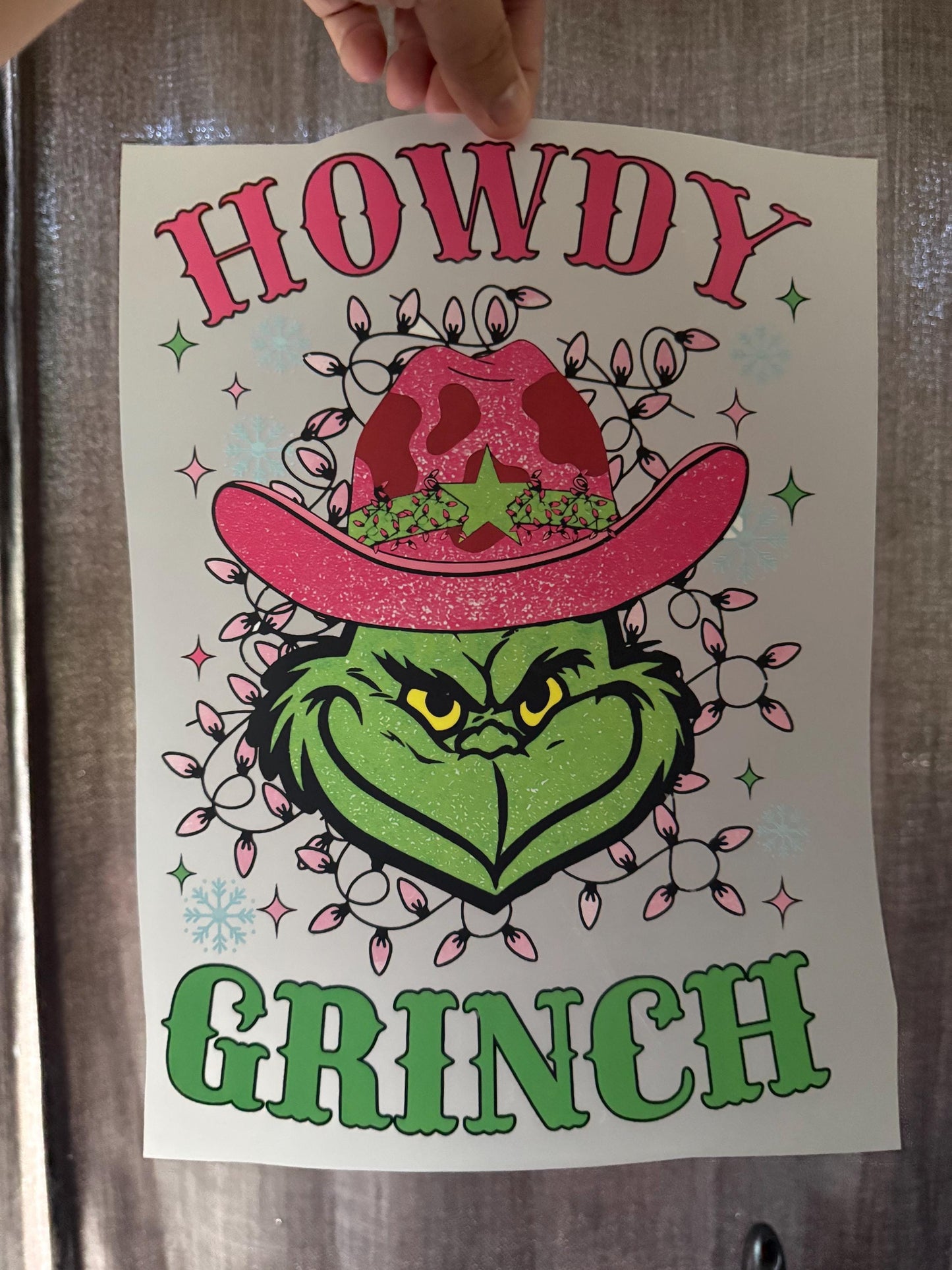 Howdy Grinchy Christmas DTF Transfer – Cowgirl Vibe Ready to Press Heat Transfer