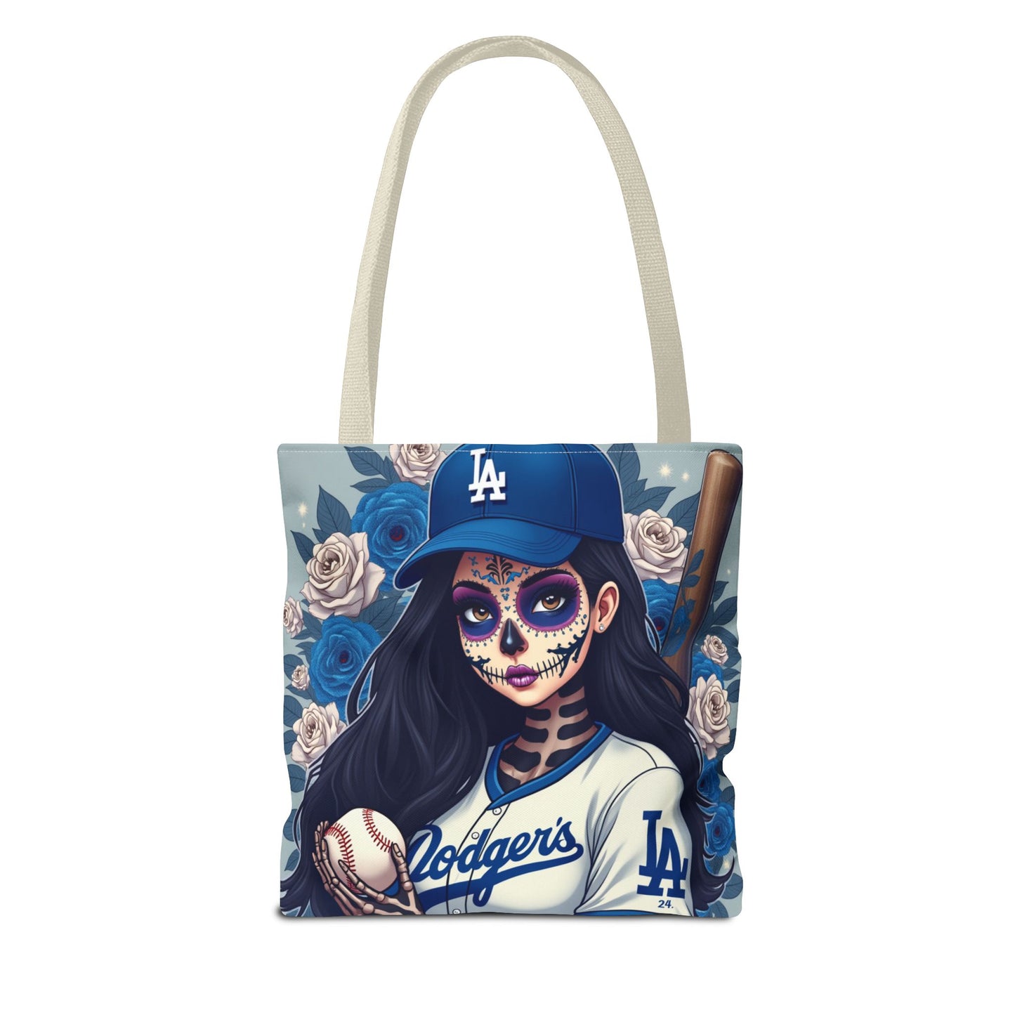Sugar Skull Baseball Tote Bag, Unique Tote for Sports Fans, Day of the Dead Inspired, Stylish Shopping Bag, Gift for Her