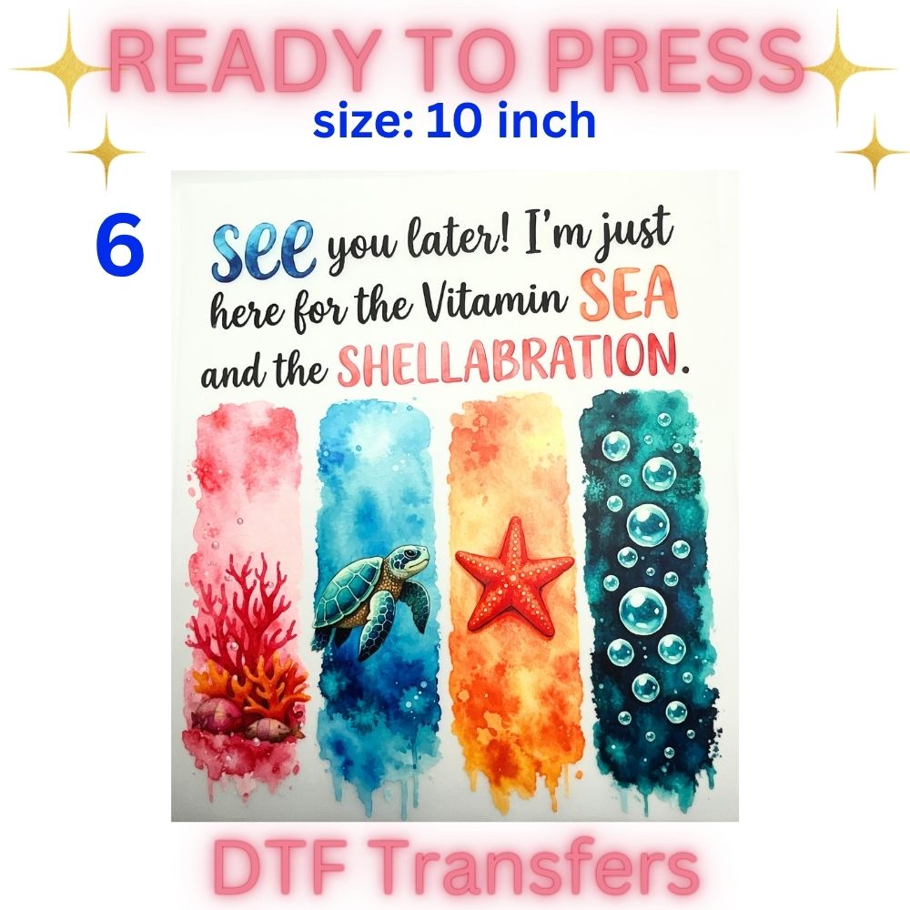 Cute Coastal & Summer Ready-To-Press DTF Transfers | Bookish, Beach & Inspirational Heat Transfers | 10 Inch Designs