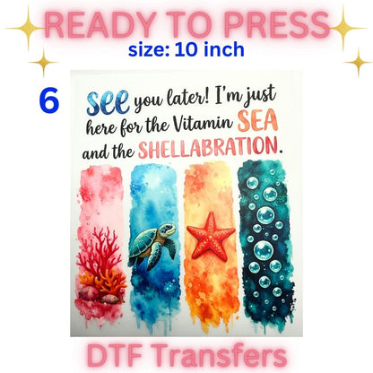 Cute Coastal & Summer Ready-To-Press DTF Transfers | Bookish, Beach & Inspirational Heat Transfers | 10 Inch Designs