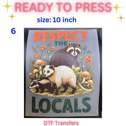 Ready to Press DTF Transfers | Camp Life | Funny Face | Woodland Animals | Cute Dumpling | Novelty Designs | 10 Inch and 12 Inch Heat Transfer