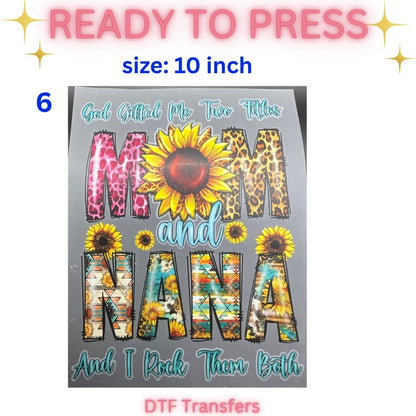 Ready to Press DTF Transfers | Sports Mom | Veteran | Nana | Funny Face Designs | 10 Inch Heat Transfers