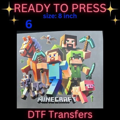 Cute Cartoon & Gamer Inspired DTF Transfers | Kids Character Style Heat Transfers | Ready To Press 8 Inch