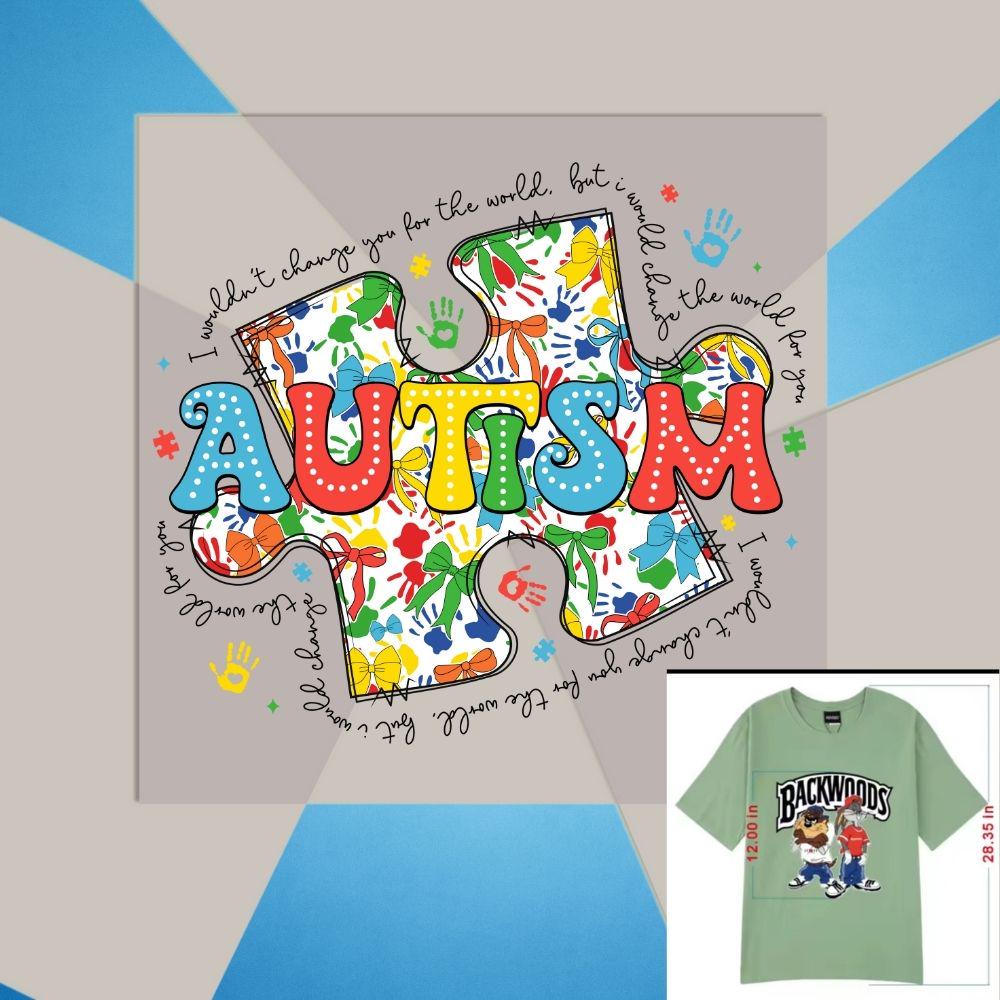Autism Awareness Puzzle Bow DTF Heat Transfers – Ready to Press