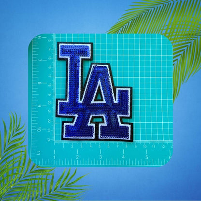 LA Blue Glitter Chenille Sequin Mini Patch – Iron-On Pocket Patch & Hat Heat Transfer Applique