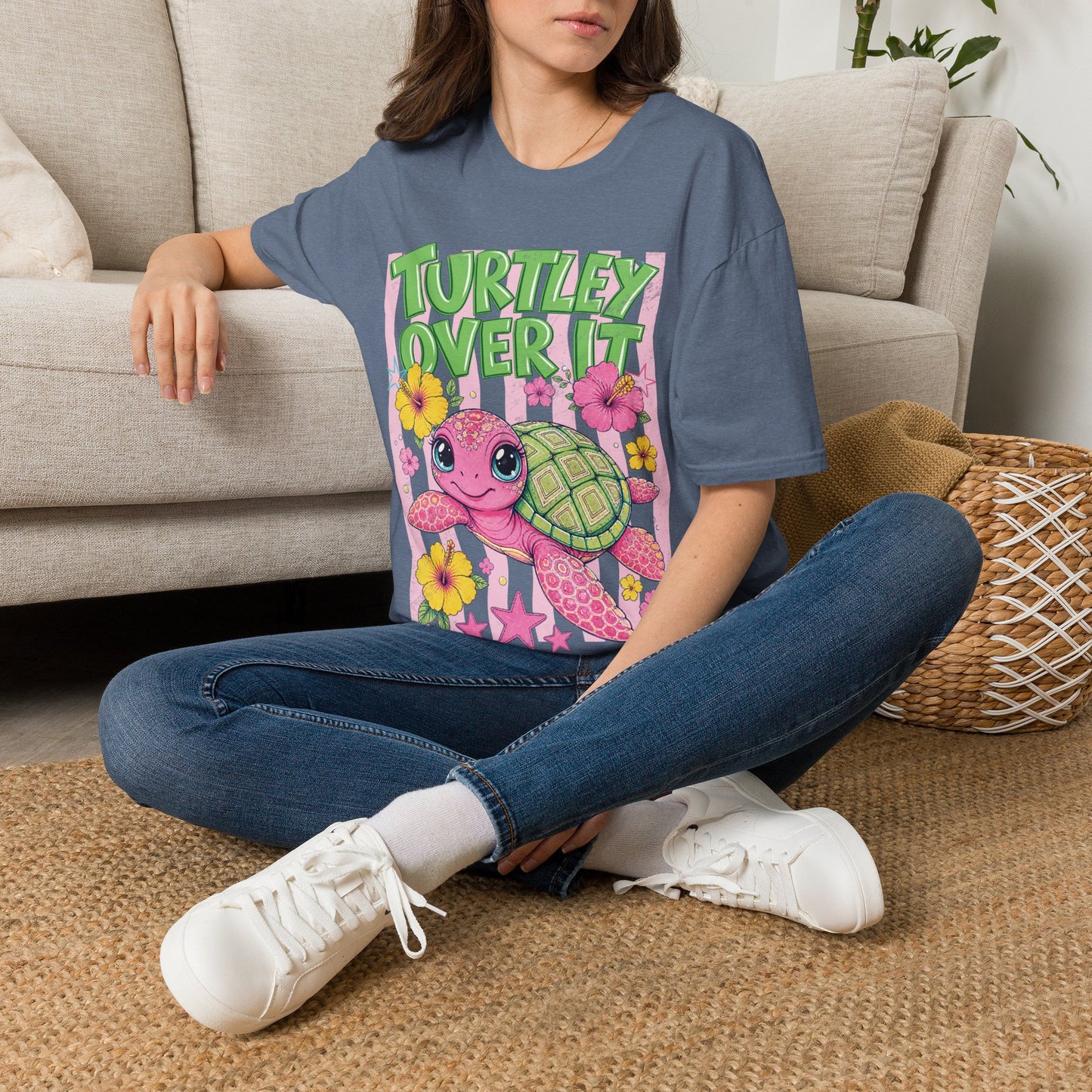 T-Shirt — “Turtley Over It” Floral Sea Turtle Graphic Tee
