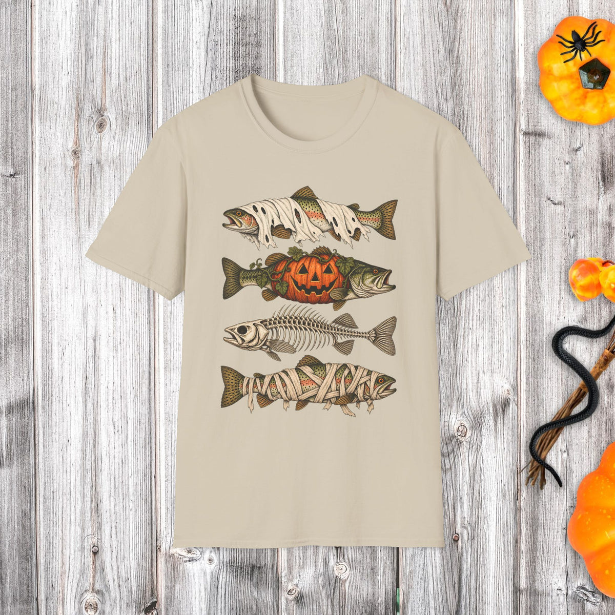 Halloween Fish Skull T-Shirt – Spooky Pumpkin & Fish Bones Fishing Tee